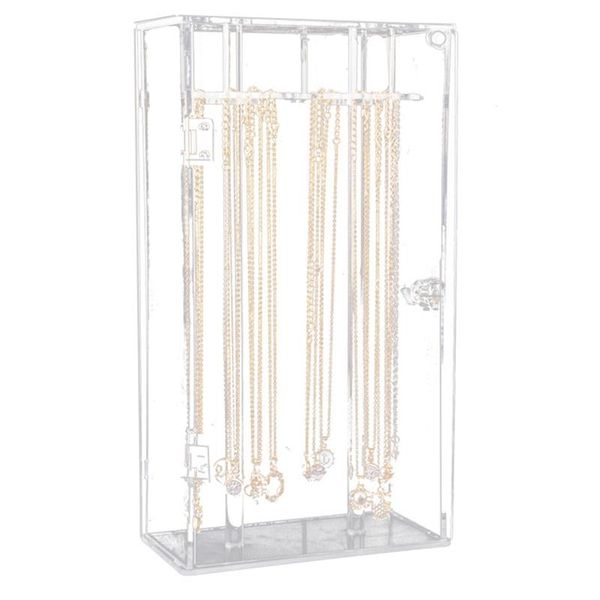

jewelry pouches, bags acrylic 24 hooks rotation necklace display stand pendant organizer holder dust-proof box, Pink;blue