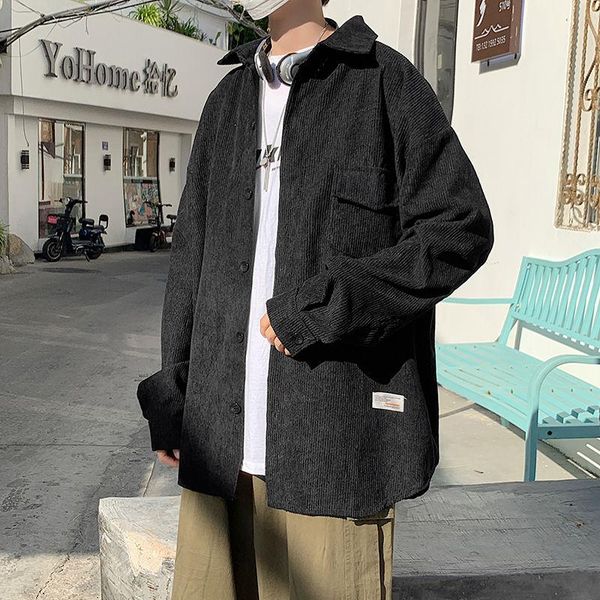 

men's loose jacket corduroy solid color classic jackets lapel male clothes long sleeve casual sports mid-length outerwear, Black;brown