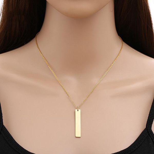 

pendant necklaces misananryne stainless steel square strip charm choker necklace rose gold color women gift, Silver