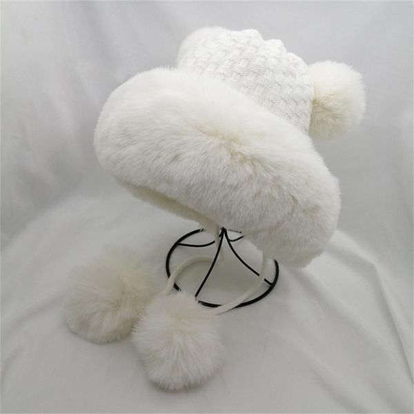 

beanies fashion solid warm cashmere wool skullies female 2021 winter real fur knitted for women thick hats