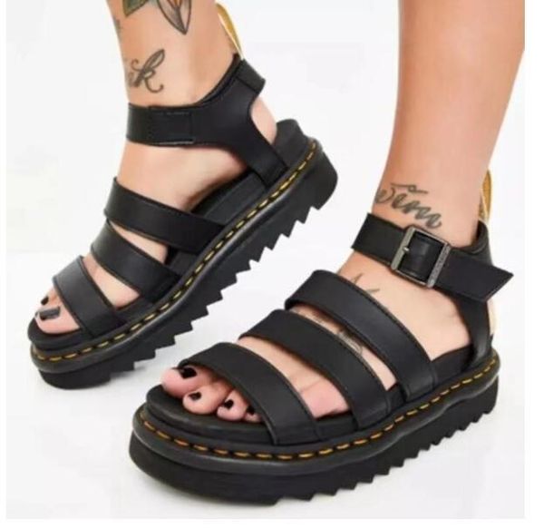 

sandals 35-43 summer shoes woman roman flat platform women soft leather casual open toe gladiator wedges beach shoe thick bottom, Black
