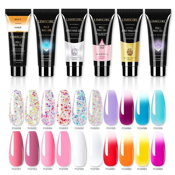 

nail gel limegirl poly for nails extension finger art manicure acryl varnish hybrid 15ml polygels polish, Red;pink