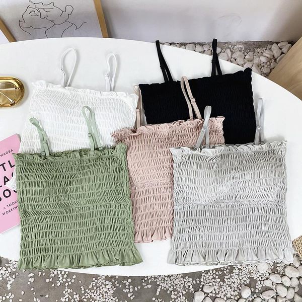 

women's tanks & camis condole belt vest female strapless render with ice silk beautiful back wears outside underwear folds up chest typ, White