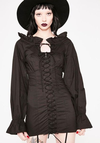 

casual dresses women's flare sleeve bondage black gothic dark metal mini dress lolita little sweet coplay show costumes, Black;gray