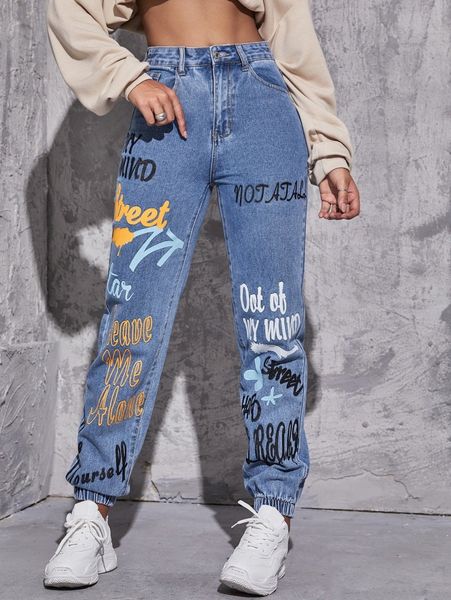 

letter graphic jogger jeans g10s#, Blue