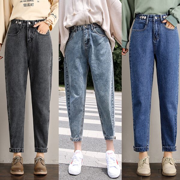 

2021liberjog woman jeans velvet thickening harem pants loose mid waist wide leg ankle length winter thin pants, Blue