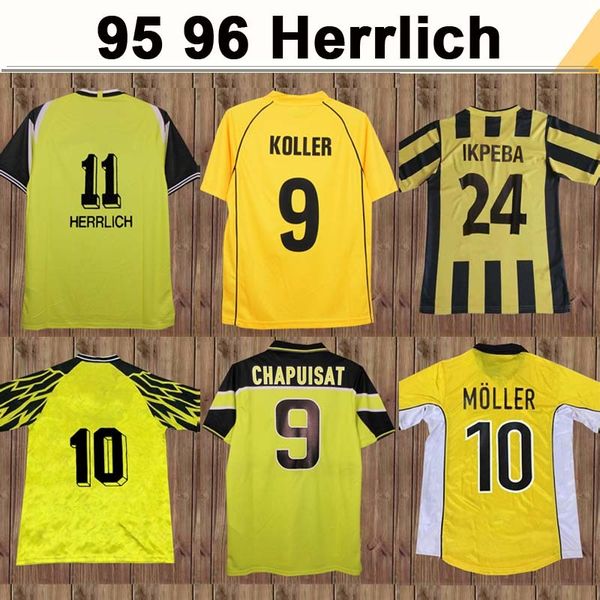 

96 95 ricken moller herrlich mens retro soccer jerseys chapuisat reina bobic dede football shirt ewerthon metzelder uniforms, Black