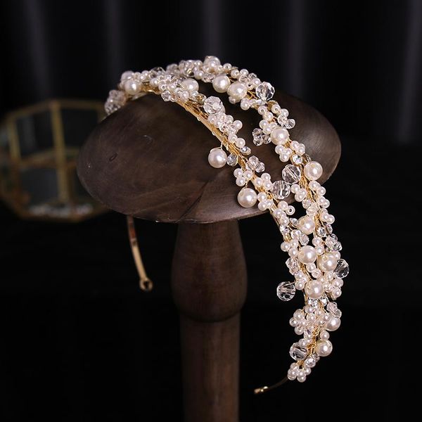 Fermagli per capelli Barrettes Accessori da sposa Fede nuziale Stile Forseven Oro di alta qualità in lega di zinco Moda strass Perla Copricapo da donna