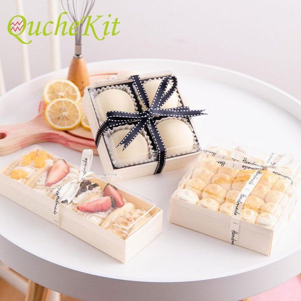 

gift wrap 10pcs clear pvc window wooden packaging box for guests diy dessert macaron cake mooncake boxes wedding party supplies