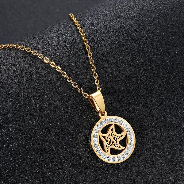 

pendant necklaces trendy iced out bling zircon sea star for women fashion charm gold color choker female statement jewelry, Silver