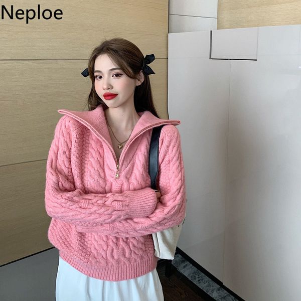 

neploe half zipper turtleneck pullovers autumn winter clothes coat knit ribbed sweaters women new arrival loose sueter jumper 210422, White;black