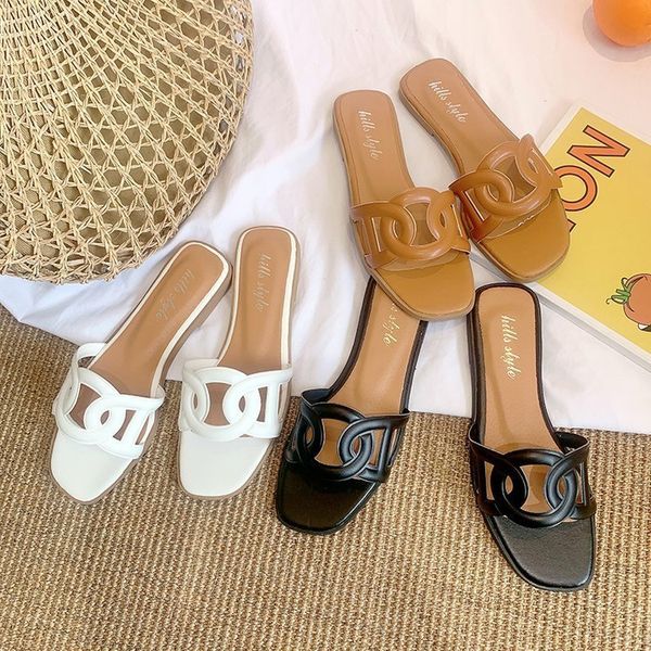 

women's casual flat bottomed flops student sandals low heel luxurysss designersss shoes yw, Black
