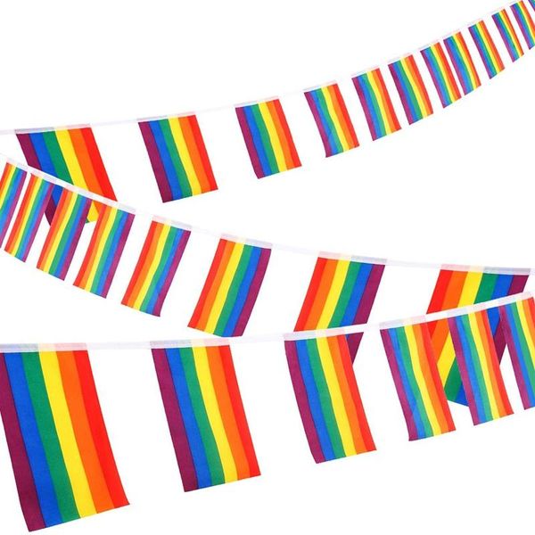 

30ft rainbow string bunting banner gay pride flags rectangle colorful stripes for lgbt festival carnival home bars 38pcs party decoration
