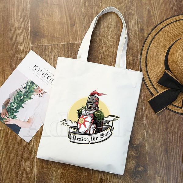 

shopping bags dark souls graphic cartoon printed canvas shoulder bag female harajuku funny large-capacity eco environmental shopper