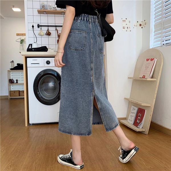 

skirts 2021 cowboy female spring and summer south korea fashion retro high waist student woman long, Black