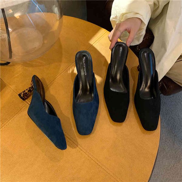 

slippers 2021 arrivals square toe women slides leopard thin high heels summer fashion pumps outdoor mules w0fc, Black