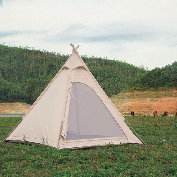 Tenda di lusso in cotone di alta qualità 3-4 persone con palo in acciaio Tessuto da campeggio all'aperto 220x220xH200cm Tende e rifugi