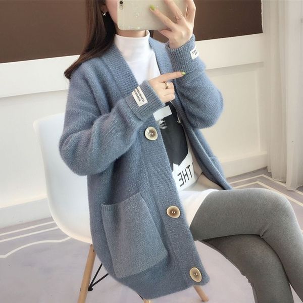 

oversized cardigan woman's sweater loose with low-cut v long sleeve coat pocket, White;black