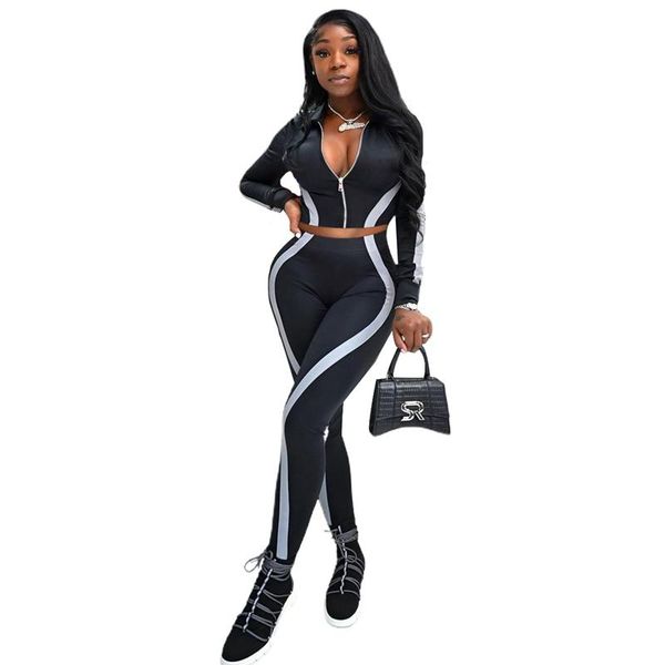 

women's two piece pants sports tracksuit women set fitness activewear zipper crop and casual sweatsuits for sweat suit, White