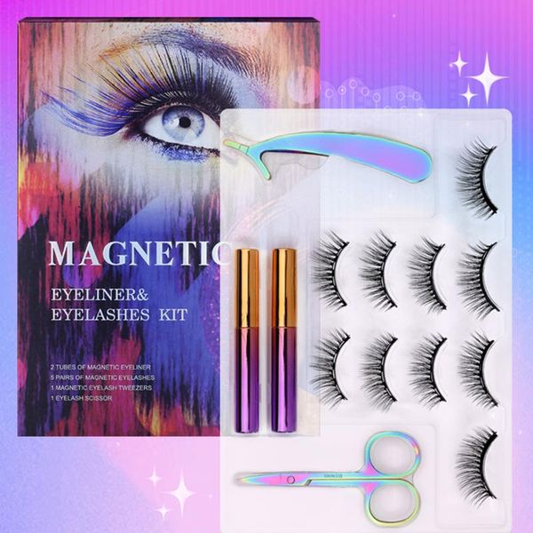 

false eyelashes 5 pairs magnetic set black curled thick eyeliner tweezers kit magnet eye lashes makeup tool maquiagem