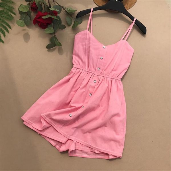 

summer korean solid color versatile women jumpsuits single breasted slim high waist elastic suspender jumpsuit, Black;white