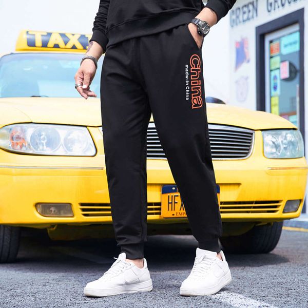 

men's pants large casual plus size loose fit sports autumn high waist fat leggings cfwj, Black