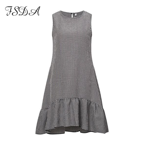 

o neck sleeveless mini beach dress casual summer 2021 a line ruffles plad sundress women off shoulder dresses loosehigh quality, Black;gray