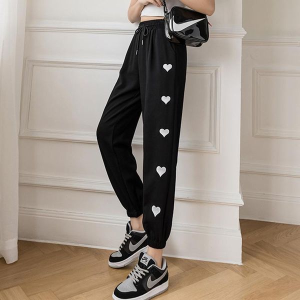 

heart embroidery gray sweatpants for women 2021 spring summer baggy fashion high waist sports pants balck trousers joggers women's & ca, Black;white
