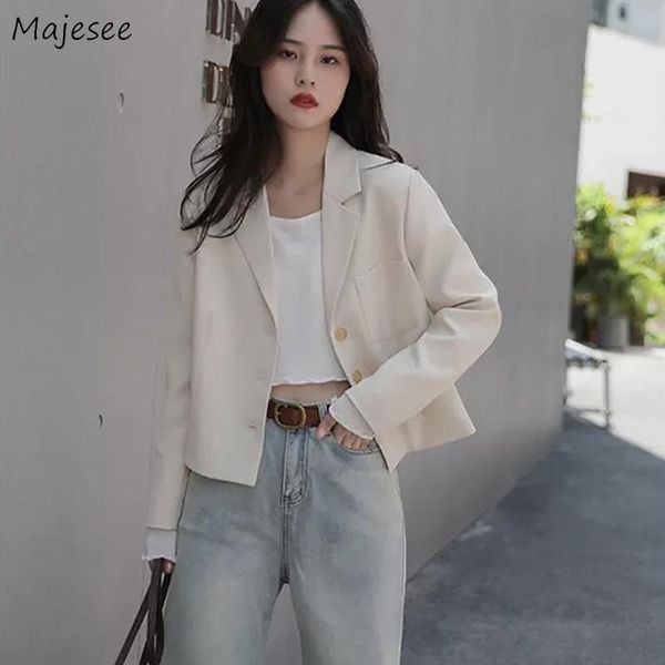 

women short blazers solid loose korean style single breasted simple basic all-match office lady business temperament females women's su, White;black