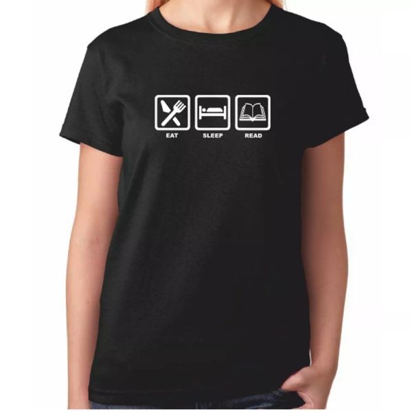 

ladies eat sleep read t shirt - womens black book worm tshirt, White;black