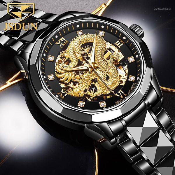 

wristwatches jsdun men's gold hollow automatic watch luxury mechanical stainless steel waterproof relogio masculino 8840, Slivery;brown