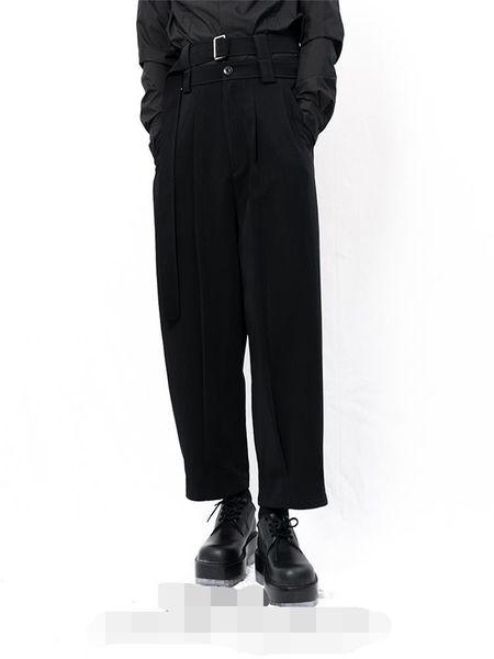 

men's pants style casual nine cent harlem loose double belt large size, Black