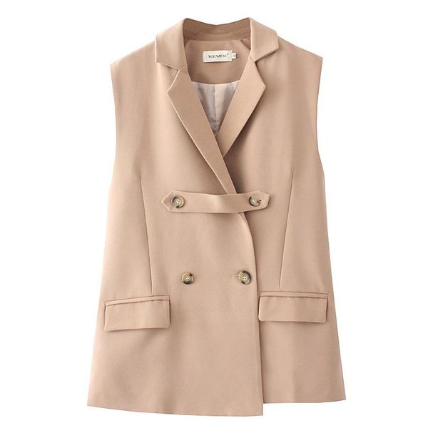 

plus size outerwear & coats 2021 spring women blazer vest pullover fashion casual clothes sleeveless temperament tailored collar, Black