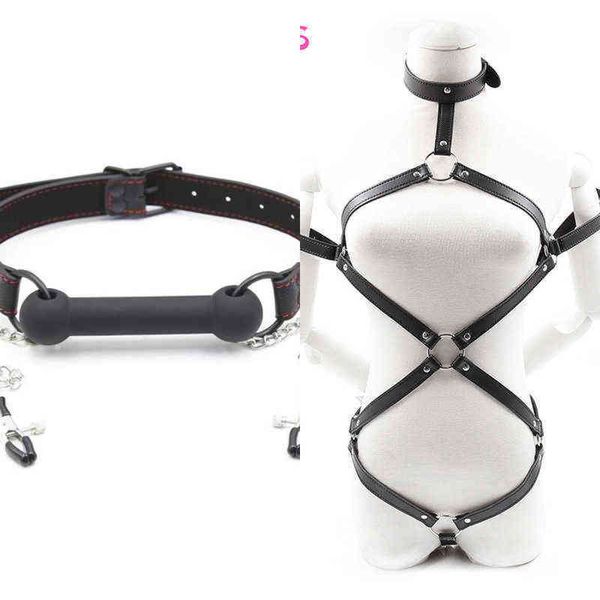 NXY SM-Bondage-Sexprodukt für Erwachsene und Dessous, Lederunterwäsche, Kostüm, Ballknebel mit Nippelklemmen, Erotik-Tos-Shop 1223