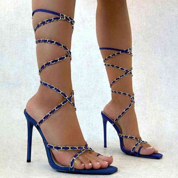 

women's high heels, cross sandals, summer, with chains, 2022, Black