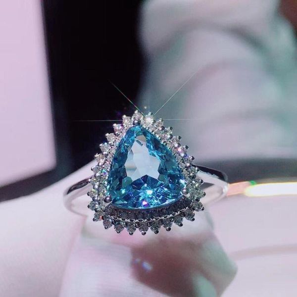 

aquamarine ring fine jewelry pure 18 k gold natural blue gemstones 2.05ct rings cluster, Golden;silver