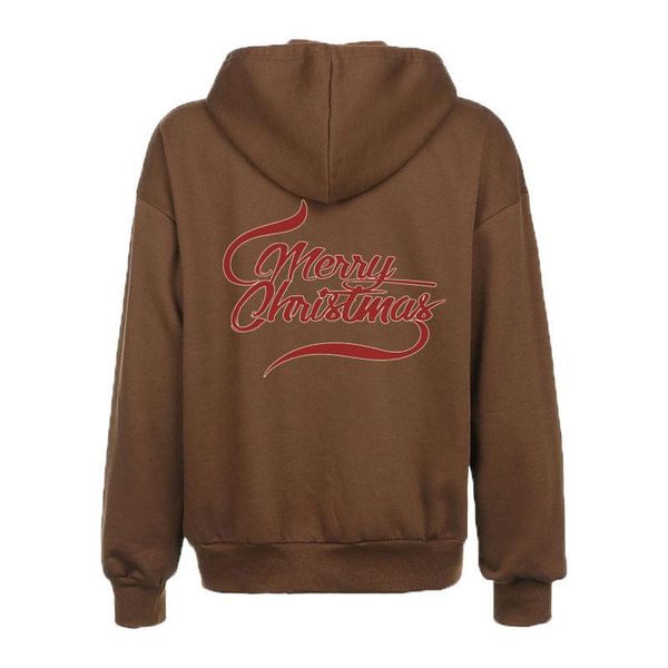 

women's hoodies & sweatshirts y2k christmas print zip up hooded korean brown sweatshirt gift winter coat loose harajuku women fashion, Black
