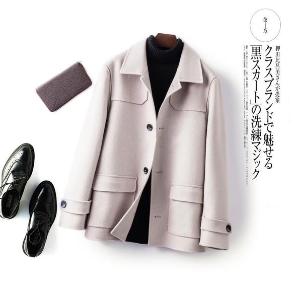 

men's suits & blazers double-sided cashmere coat woolen short square collar 100% pure wool korean youth windbreaker casual thick, White;black