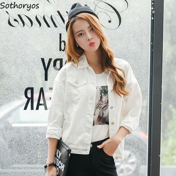 

women's jackets women denim simple solid white turn-down collar womens slim all-match students korean style chic short daily outwear, Black;brown