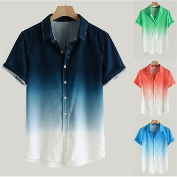 

2020 new men's vertical collar gradient short sleeve shirt, Light blue
