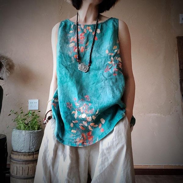 

ethnic clothing 2021 flower printing chinese traditional pattern women's sleeveless vest for women vintage loose casual vests, Red