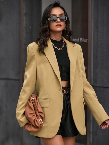 

lapel neck flap detail single button blazer a2do#, White;black