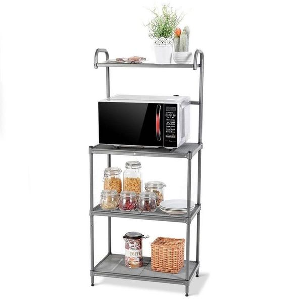 

4-tier kitchen shelf storage rack stand for indoor inside hooks & rails