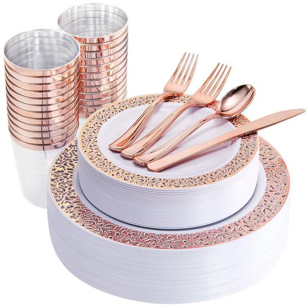 

disposable dinnerware 72pcs convenient lace design plastic tableware set party cutlery with plate fork knife for indoor