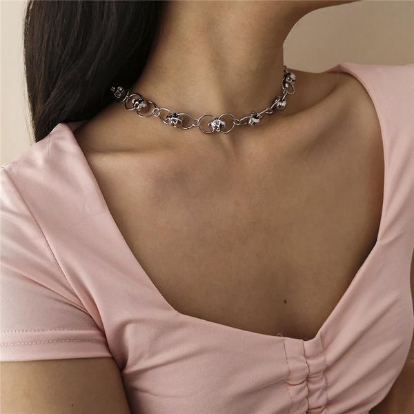 

chokers europe and america exaggerated atmosphere tassel single layer female jewelry necklace of hip-hop punk style skull chain, Golden;silver