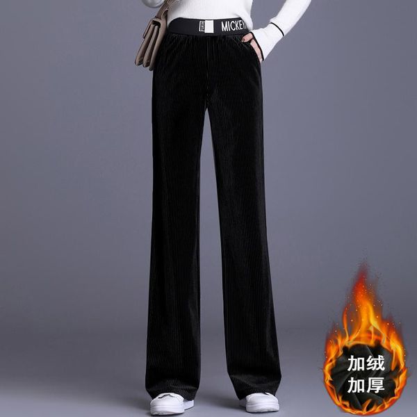 

casual women's wide-leg pants 2021 autumn and winter gold velvet loose straight plus thick & capris, Black;white