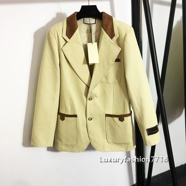 

women's suits & blazers brand fashion 2021 style high end women clothes jacket letter logo pocket design single breasted lapel long sle, White;black