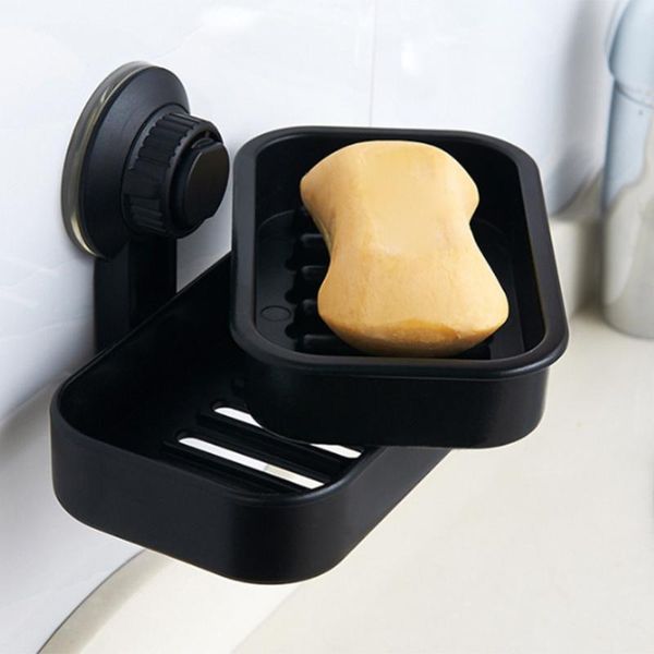 

plastic soap holder dish draining double-layer dishes suction cup box for bathroom lavatory kitchen accessories