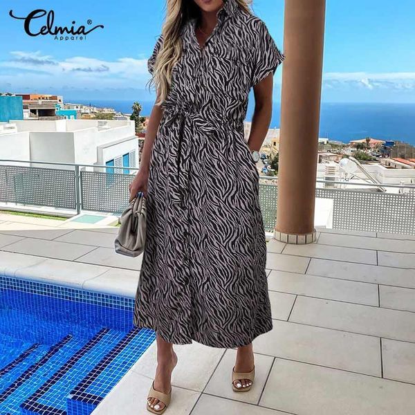 

casual dresses 2021 summer midi sundress women fashion zebra printed short sleeve loose buttons high waist vestidos femininas, Black;gray