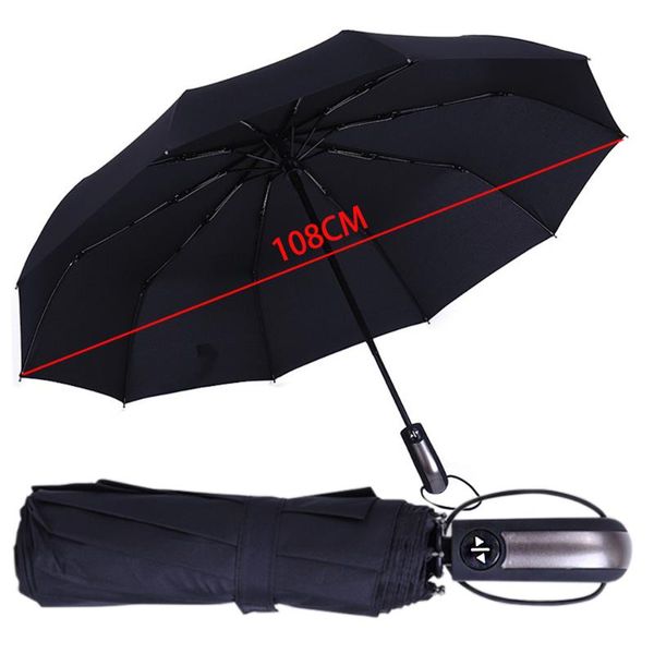 

fully-automatic three folding male commercial compact large strong frame windproof 10ribs gentle black umbrellas
